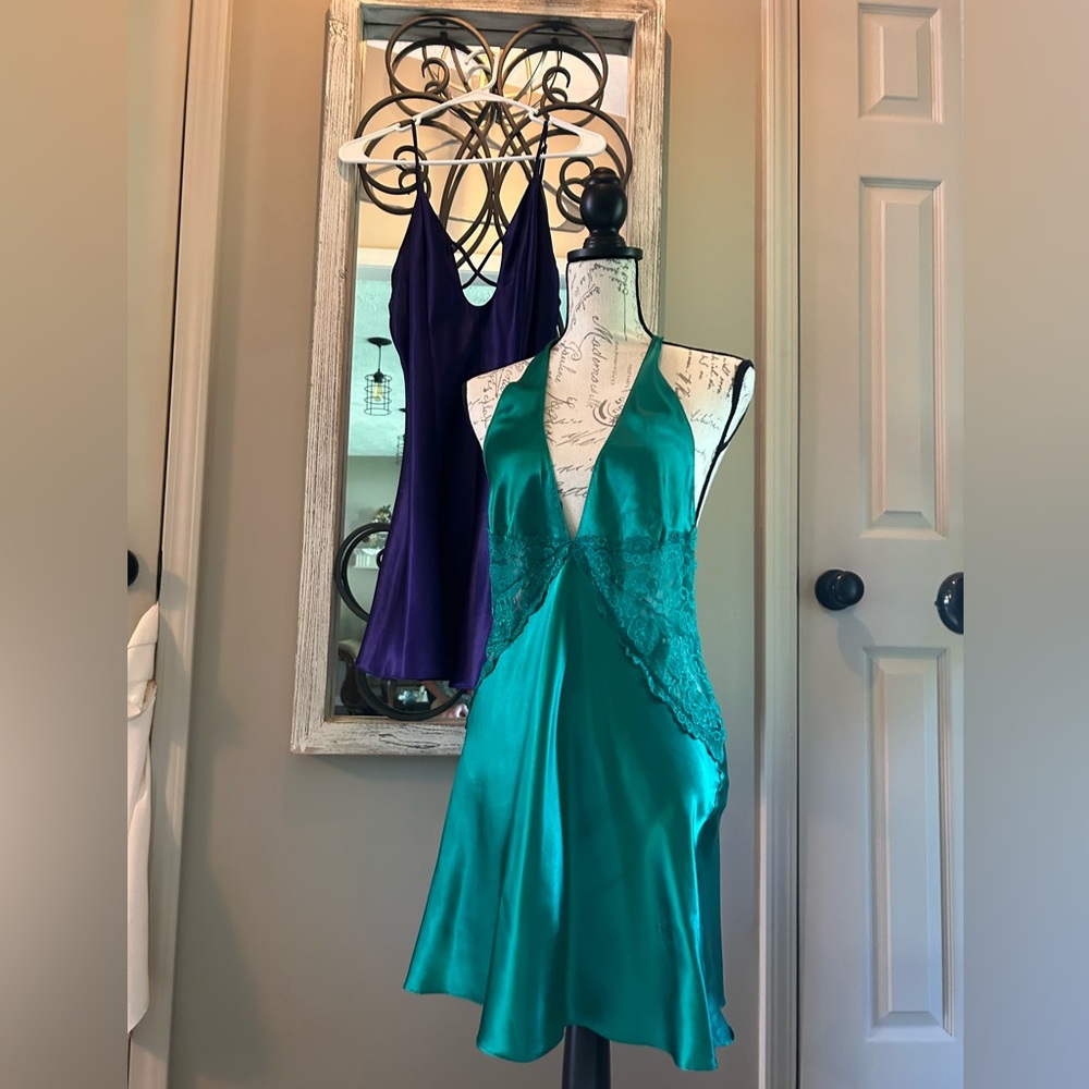 Frederick's of Hollywood Turquoise Satin Lingerie Set